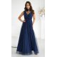 Rochie eleganta lunga bleumarin vaporoasa din tulle cu floare decorativa Dyandra 4 - jojofashion.ro
