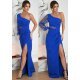 Rochie eleganta lunga, cu paiete, albastra, cu maneca lunga si un umar gol, Temptation 3 - jojofashion.ro
