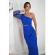 Rochie eleganta lunga, cu paiete, albastra, cu maneca lunga si un umar gol, Temptation 4 - jojofashion.ro