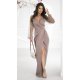 Rochie eleganta lunga cu paiete cappuccino cu maneca lunga petrecuta Deluxe 2 - jojofashion.ro