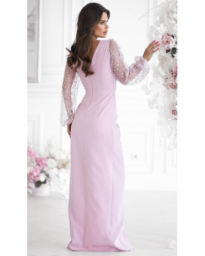 Rochie eleganta lunga cu paiete roz pastel cu maneca lunga petrecuta Deluxe Rochii, Rochie eleganta lunga cu paiete roz pastel cu maneca lunga petrecuta Deluxe - jojofashion.ro