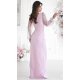 Rochie eleganta lunga cu paiete roz pastel cu maneca lunga petrecuta Deluxe 3 - jojofashion.ro