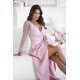 Rochie eleganta lunga cu paiete roz pastel cu maneca lunga petrecuta Deluxe 5 - jojofashion.ro