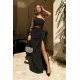 Rochie eleganta neagra lunga cu paiete cu maneca lunga si un umar gol Temptation 3 - jojofashion.ro