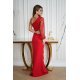 Rochie eleganta lunga, cu paiete, rosie, cu maneca lunga si un umar gol, Temptation 3 - jojofashion.ro