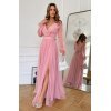 Rochie lunga eleganta roz pal din tulle cu maneca lunga SplendorB