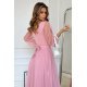 Rochie eleganta lunga, din tulle, roz pal, cu maneca lunga, SplendorB 3 - jojofashion.ro