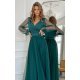 Rochie lunga eleganta verde din tulle cu maneca lunga SplendorB 3 - jojofashion.ro
