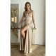 Rochie eleganta lunga, din satin bej, Aleeza 2 - jojofashion.ro