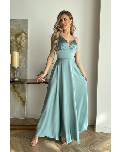 Rochie lunga din satin menta Aleeza Rochii satin, Rochie lunga din satin menta Aleeza - jojofashion.ro