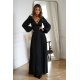 Rochie eleganta lunga, din satin, neagra, cu maneca lunga, crapata pe picior, Natasya 5 - jojofashion.ro