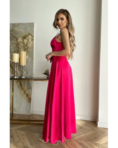 Rochie lunga din satin roz fucsia Aleeza Rochii lungi, Rochie lunga din satin roz fucsia Aleeza - jojofashion.ro