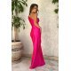 Rochie eleganta lunga, din satin roz fucsia, cu un umar gol, Lisbeth 3 - jojofashion.ro