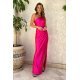 Rochie eleganta lunga, din satin roz fucsia, mulata, cu un umar gol, Lisbeth 5 - jojofashion.ro