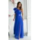 Rochie lunga albastra din tulle cu un umar gol si volan din satin Irresistible 2 - jojofashion.ro
