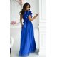 Rochie lunga albastra din tulle cu un umar gol si volan din satin Irresistible 3 - jojofashion.ro