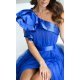 Rochie lunga albastra din tulle cu un umar gol si volan din satin Irresistible 4 - jojofashion.ro