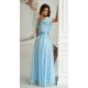 Rochie eleganta lunga din tulle bleu vaporoasa cu umerii goi FloraY 3 - jojofashion.ro