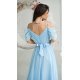 Rochie eleganta lunga din tulle bleu vaporoasa cu umerii goi FloraY 4 - jojofashion.ro
