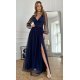 Rochie eleganta lunga, din tulle, bleumarin navy, cu maneca lunga, SplendorB 2 - jojofashion.ro