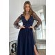 Rochie eleganta lunga, din tulle, bleumarin navy, cu maneca lunga, SplendorB 4 - jojofashion.ro