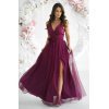 Rochie eleganta lunga din tulle burgundy vaporoasa cu floare decorativa Dyandra
