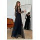 Rochie eleganta lunga, din tulle, neagra, cu maneca lunga, SplendorB 3 - jojofashion.ro