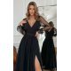 Rochie eleganta lunga, din tulle, neagra, cu maneca lunga, SplendorB 4 - jojofashion.ro