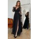 Rochie eleganta lunga, din tulle, neagra, cu maneca lunga, SplendorB 6 - jojofashion.ro