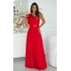 Rochie eleganta rosie lunga din tulle cu un umar gol si volan din satin Irresistible 2 - jojofashion.ro
