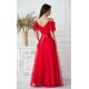Rochie lunga eleganta rosie din tulle vaporoasa cu umerii goi FloraY 3 - jojofashion.ro