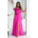 Rochie lunga roz fucsia din tulle cu un umar gol si volan din satin Irresistible 2 - jojofashion.ro