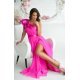 Rochie lunga roz fucsia din tulle cu un umar gol si volan din satin Irresistible 3 - jojofashion.ro