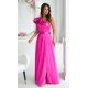 Rochie lunga roz fucsia din tulle cu un umar gol si volan din satin Irresistible 4 - jojofashion.ro