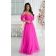 Rochie eleganta lunga, din tulle, roz fucsia, vaporoasa, cu umerii goi, FloraY 6 - jojofashion.ro