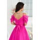 Rochie eleganta lunga, din tulle, roz fucsia, vaporoasa, cu umerii goi, FloraY 4 - jojofashion.ro