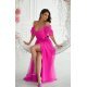 Rochie eleganta lunga din tulle roz fucsia vaporoasa cu umerii goi FloraY 5 - jojofashion.ro