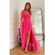Rochie lunga eleganta roz neon din tulle vaporoasa Andreea 2 - jojofashion.ro