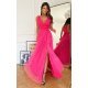 Rochie lunga eleganta roz neon din tulle vaporoasa Andreea 3 - jojofashion.ro