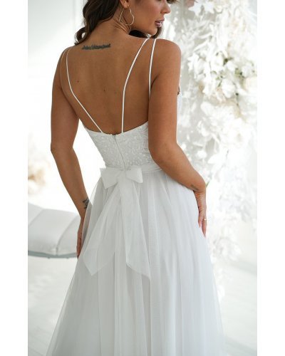 Rochie eleganta lunga,din tulle si dantela, alba, Isadora Rochii lungi, Rochie eleganta lunga,din tulle si dantela, alba, Isadora - jojofashion.ro