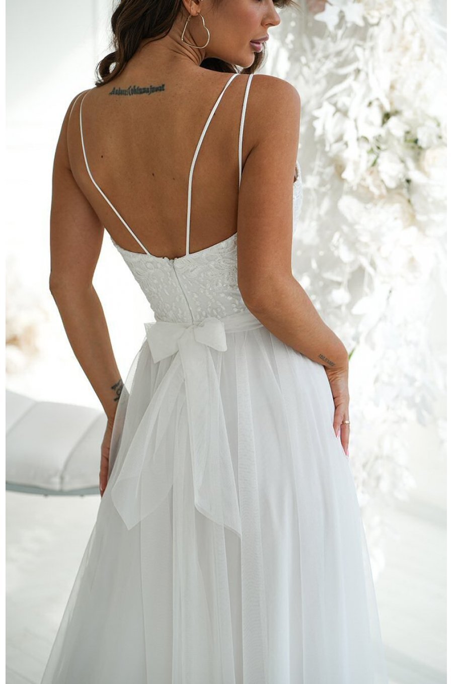 Rochie eleganta lunga,din tulle si dantela, alba, Isadora Rochie eleganta lunga,din tulle si dantela, alba, Isadora 2 - jojofashion.ro