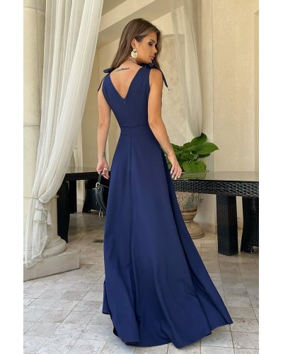 Rochie lunga eleganta bleumarin navy din vascoza Andra Rochii lungi, Rochie lunga eleganta bleumarin navy din vascoza Andra - jojofashion.ro