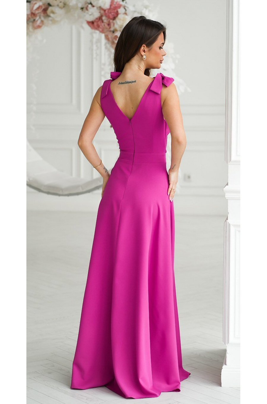 Rochie lunga roz fucsia din vascoza Andra 2 - jojofashion.ro