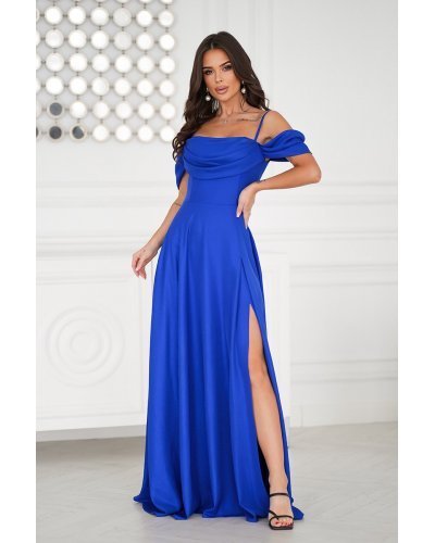 Rochie eleganta lunga glitter albastra cu umerii goi vaporoasa Delight Rochii lungi, Rochie eleganta lunga glitter albastra cu umerii goi vaporoasa Delight - jojofashion.ro