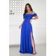 Rochie eleganta lunga glitter albastra cu umerii goi vaporoasa Delight 2 - jojofashion.ro