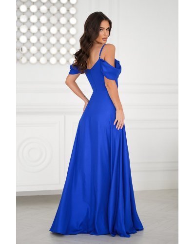 Rochie eleganta lunga glitter albastra cu umerii goi vaporoasa Delight Rochii lungi, Rochie eleganta lunga glitter albastra cu umerii goi vaporoasa Delight - jojofashion.ro