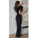 Rochie eleganta neagra lunga cu un umar gol cu volan si pene Reyna 3 - jojofashion.ro