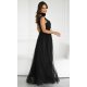 Rochie eleganta lunga neagra vaporoasa din tulle cu floare pe umar Dyandra 3 - jojofashion.ro