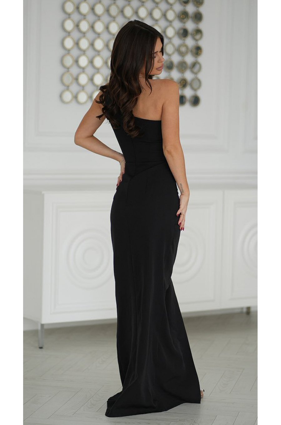 Rochie de ocazie eleganta lunga neagra cu paiete pe bust Extravaganza 2 - jojofashion.ro