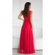 Rochie lunga eleganta rosie din tulle vaporoasa cu floare decorativa Dyandra 4 - jojofashion.ro